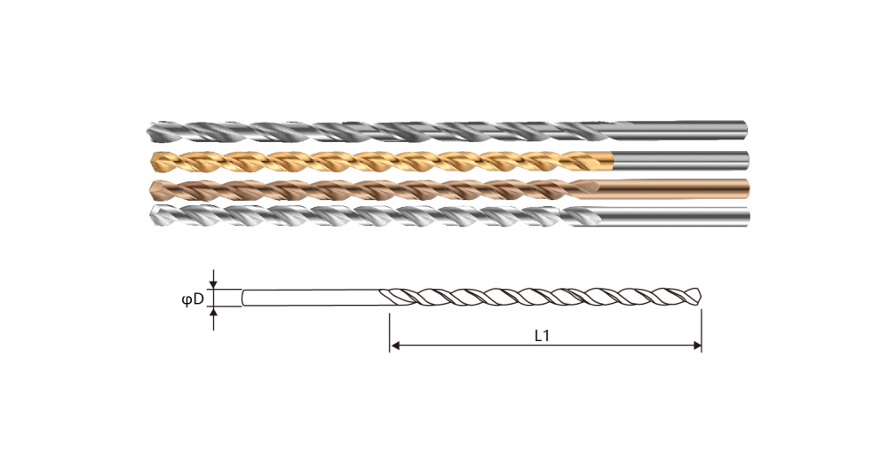 Материал M35/M2 Кобальтсодержащая высокоскоростная сталь, параболическое сверло для глубоких отверстий Сверло M2 с прямым хвостовиком, сверхдлинное (полное шлифование/фрезерование)